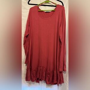 Women's Long Sleeve Ruffle Hem Top - Pink